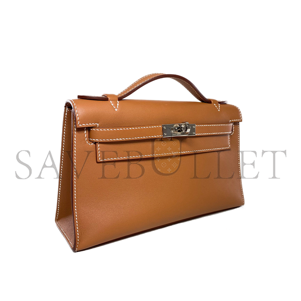 HERMES KELLY POCHETTE GOLD SWIFT PALLADIUM HARDWARE (22*14*7cm) 